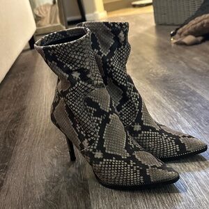 Steve Madden Black and Gray Snakeskin Heeled Boots
